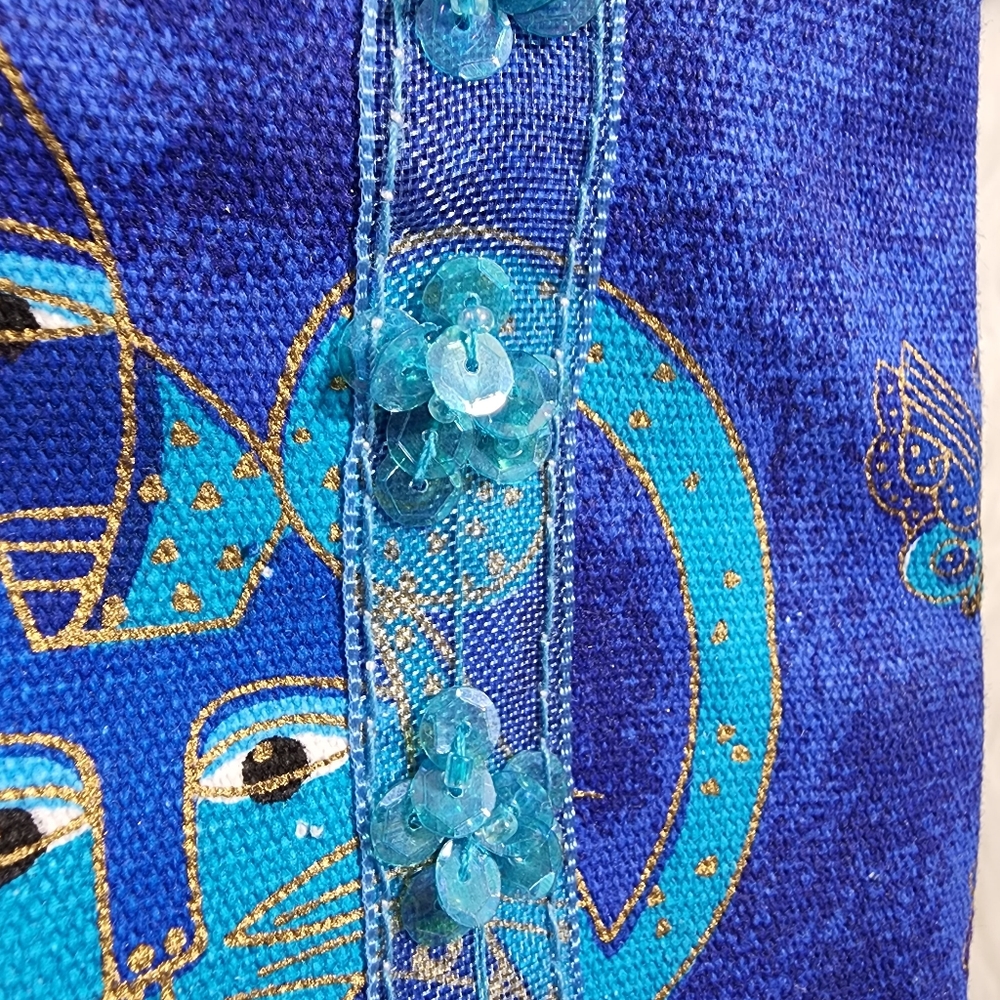 Laurel Burch cat print purse with ribbon and sequin detail - Picture 5 of 13
